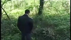French Grannie hard sex with young man in woods