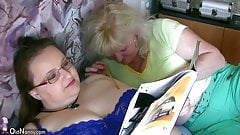 Chubby granny and old granny masturbating on the bet hardcor