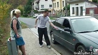 Old lady is picked up and fucked