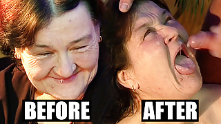 Very old granny didn’t know cum on her face